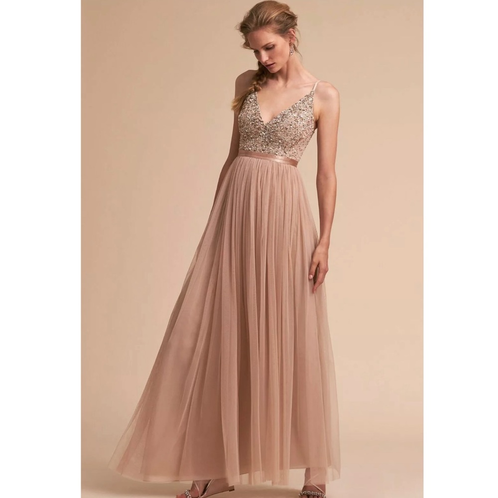 BHLDN Avery Beaded Blush Tulle Gown